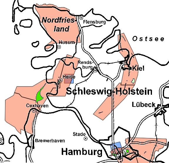 Aufsuchungserlaubnisse für Kohlenwasserstoffe (rot) in Schleswig-Holstein Quelle: LBEG-Kartenserver